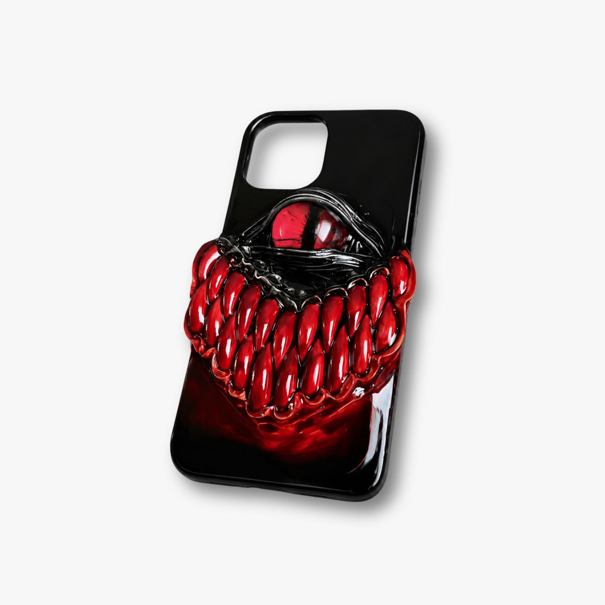 Dragon Eye & Fang 3D — Handmade Gothic Black & Red Monster iPhone Case
