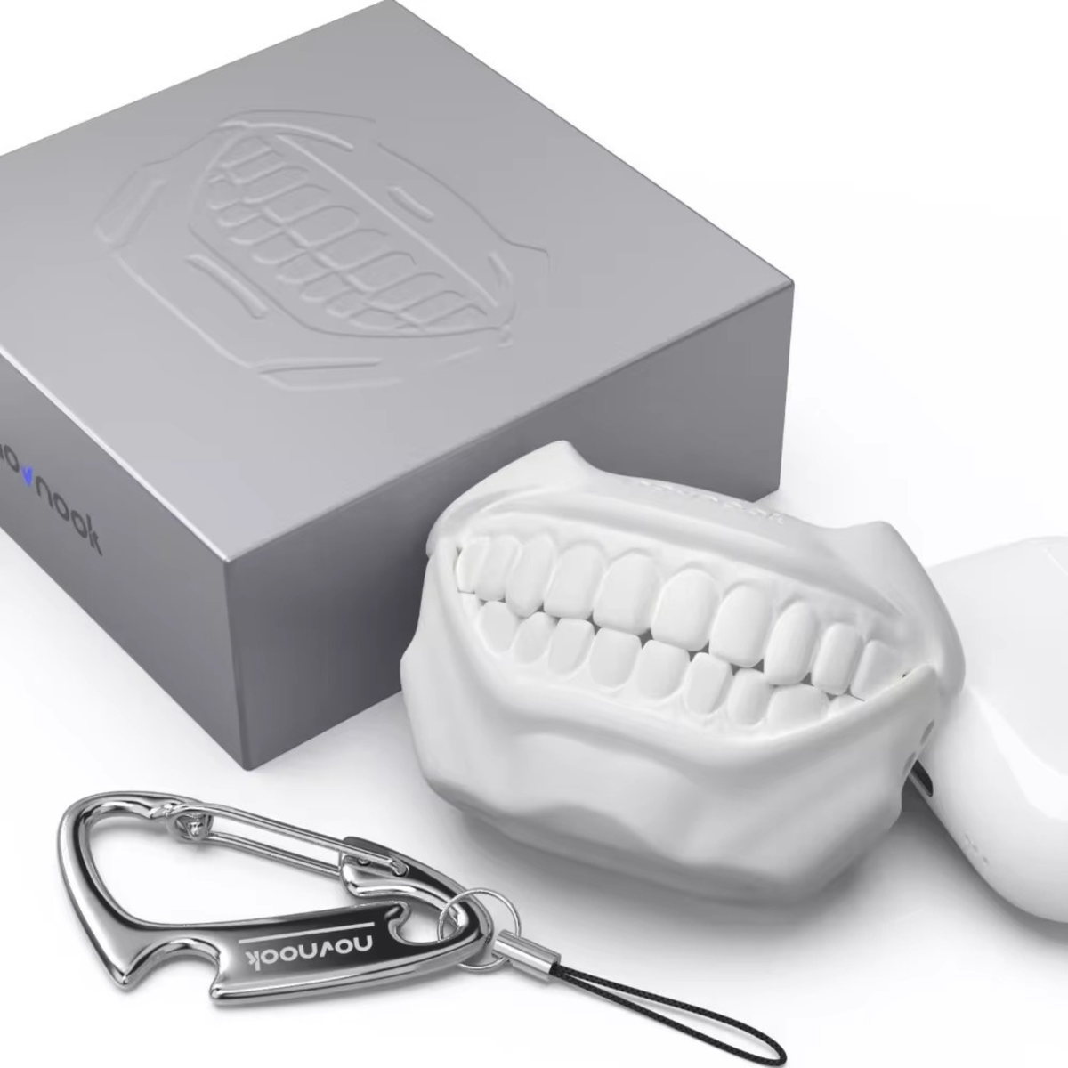 Funny Teeth AirPods Pro 2 Case — Silicone Mouth Cover with Carabiner Keychain