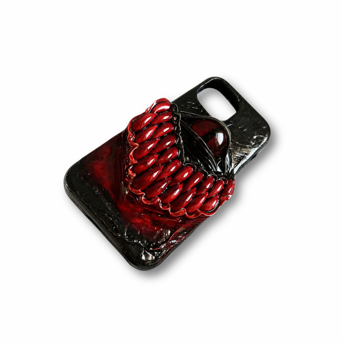 Dragon Eye & Fang 3D — Handmade Gothic Black & Red Monster iPhone Case