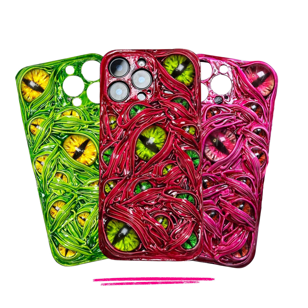 Neon 3D Glow Monster Eye — Handmade Gothic Luminous iPhone Case (Green/Pink/Red)