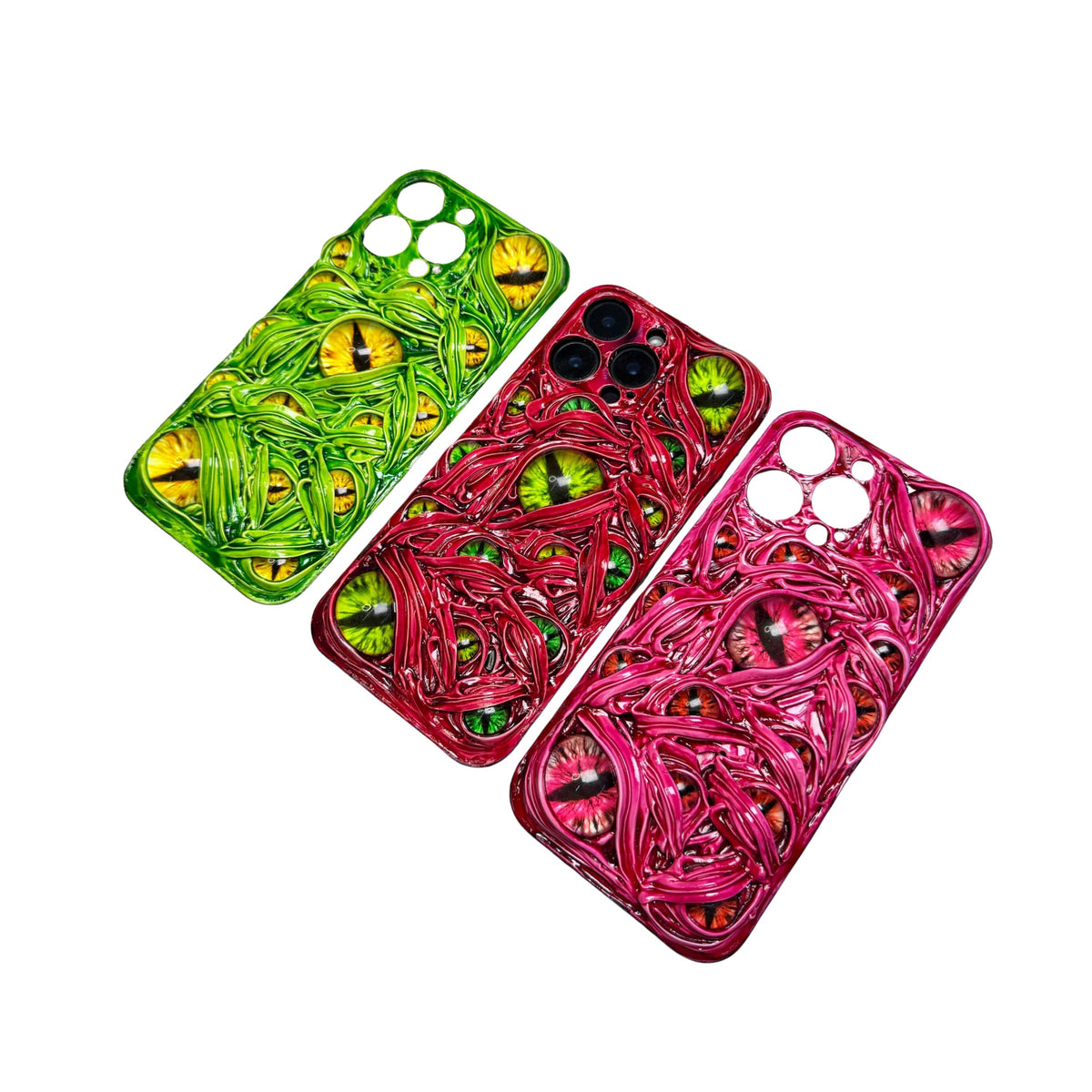 Neon 3D Glow Monster Eye — Handmade Gothic Luminous iPhone Case (Green/Pink/Red)