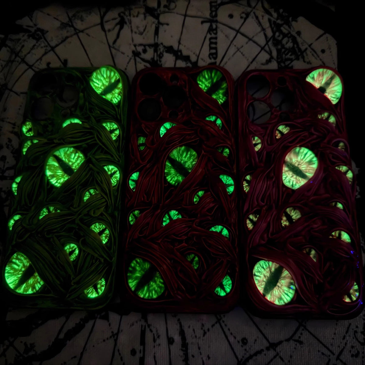 Neon 3D Glow Monster Eye — Handmade Gothic Luminous iPhone Case (Green/Pink/Red)