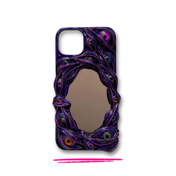 Gothic 3D Paranoid Eyes With Mirror — Handmade Dark Purple Polymer Clay iPhone Case