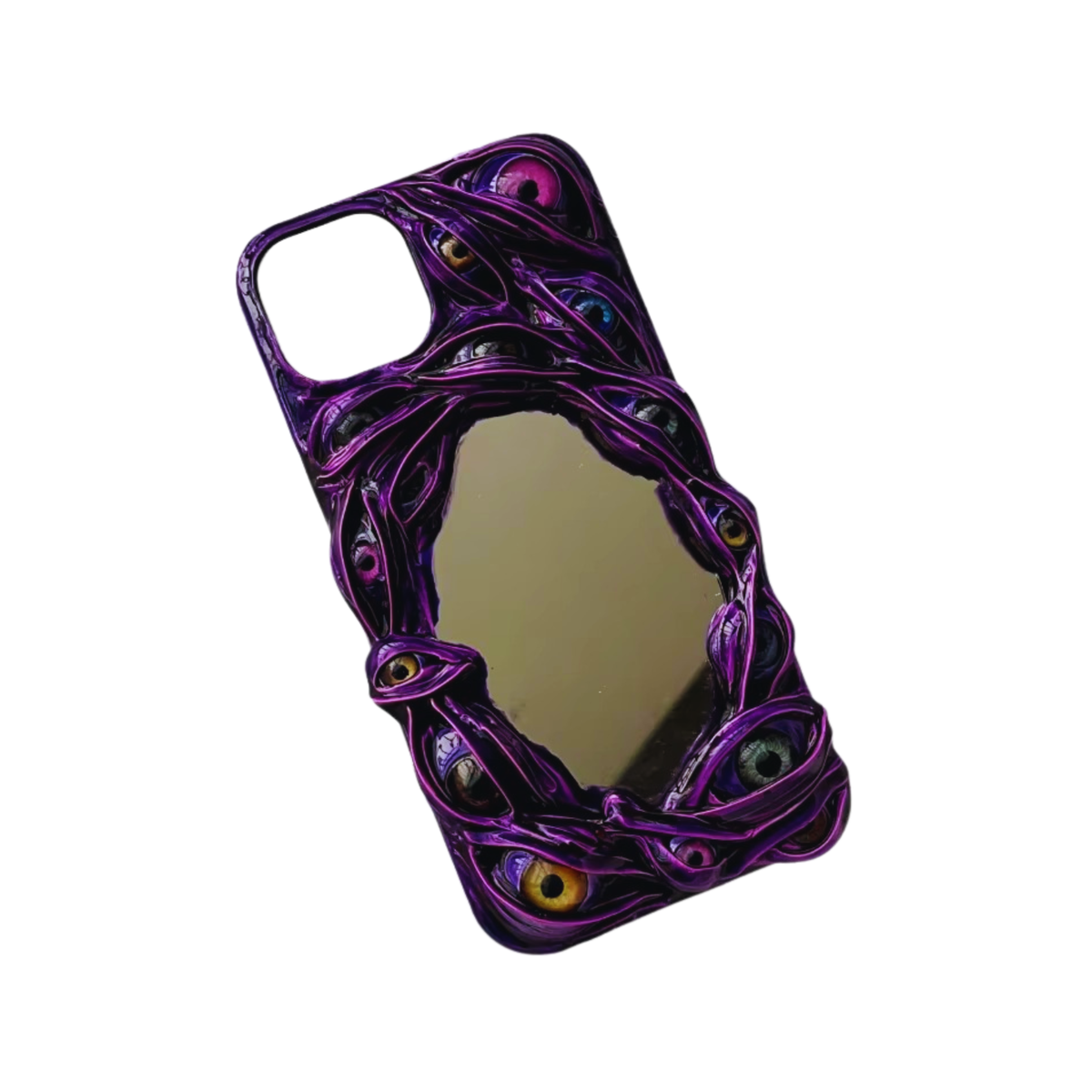 Gothic 3D Paranoid Eyes With Mirror — Handmade Dark Purple Polymer Clay iPhone Case