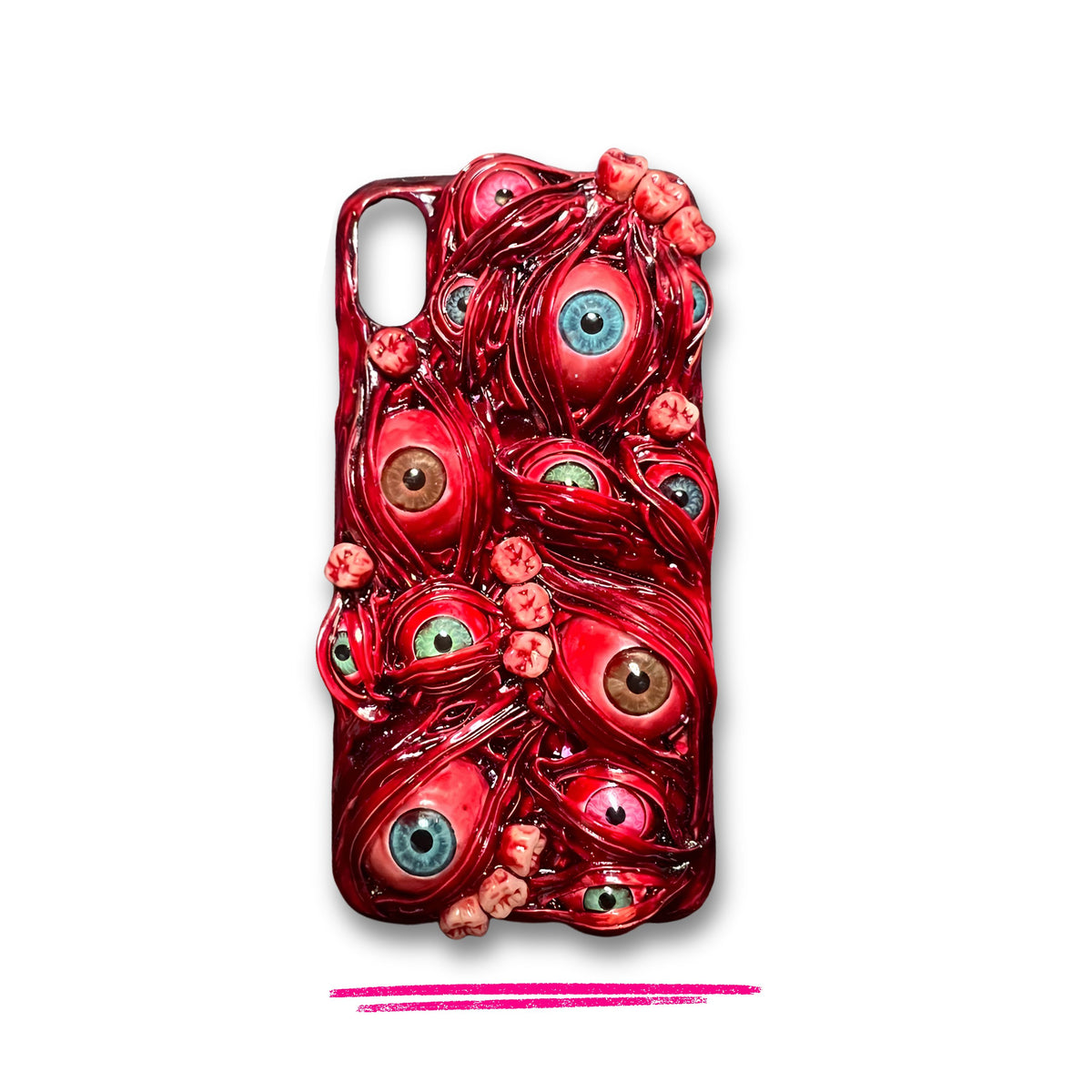 3D Horror Eye & Teeth iPhone Case — Handmade Gothic Red Monster iPhone Cover